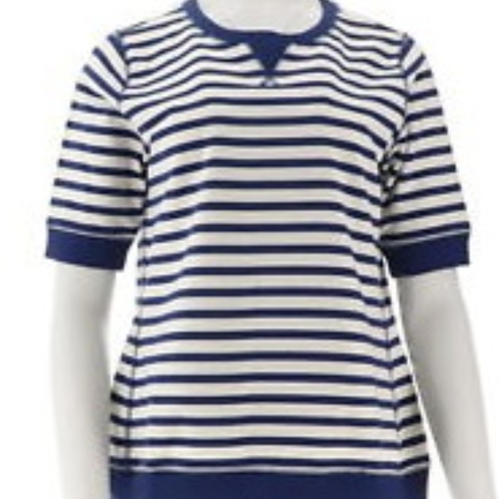 French Terry Short Sleeve Striped Top